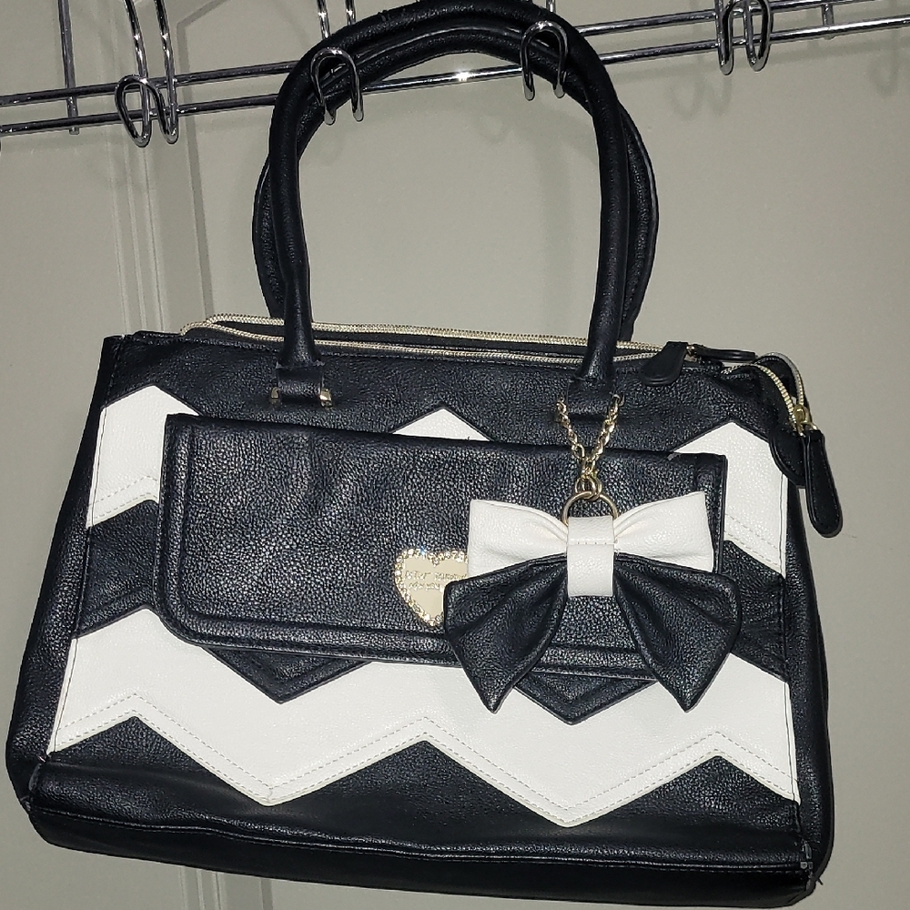 Betsey Johnson Black and White Handbag with Bow Accent